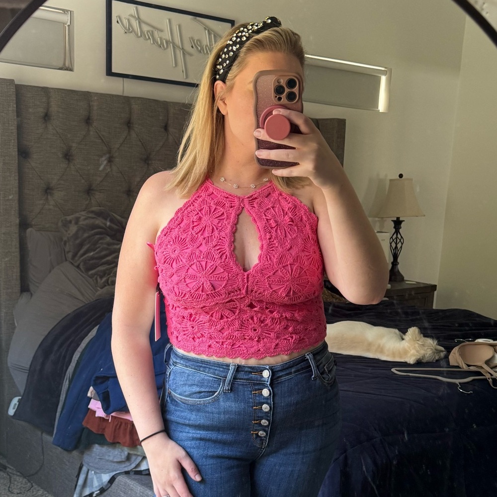 Vibrant Pink Lace Crop Top